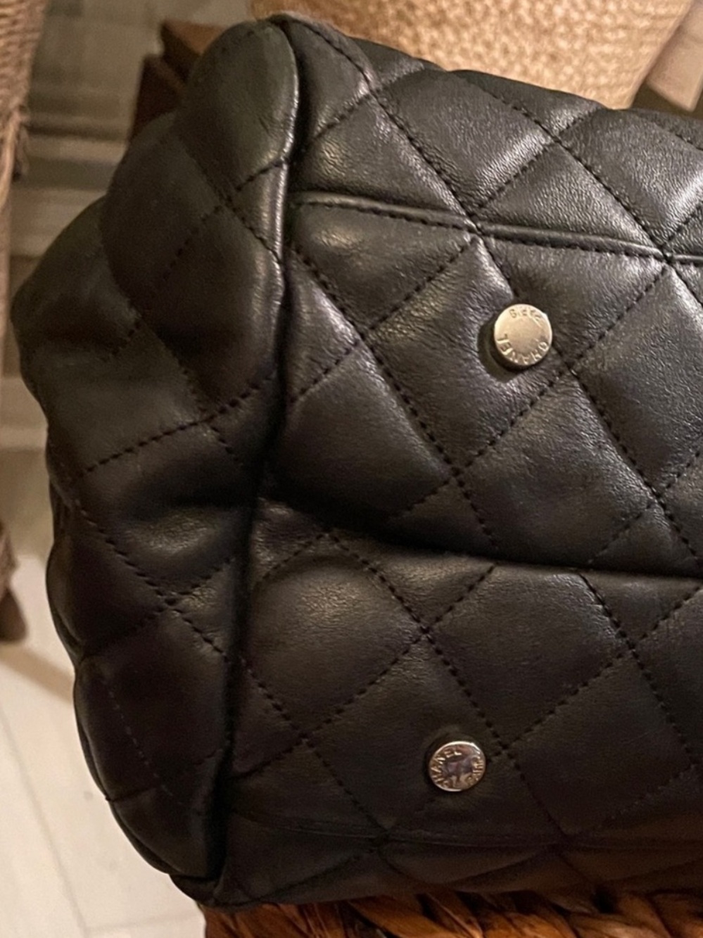 CC Shoulder Travel Bag - Black Quilted with Silver Accents High Quality Fashion - Picture 11 of 16